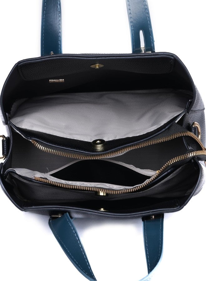 SANTORINI Regal Grace Satchel handbag for women | Medium satchel purse with 3 Compartment For women. (Black) - Image 4